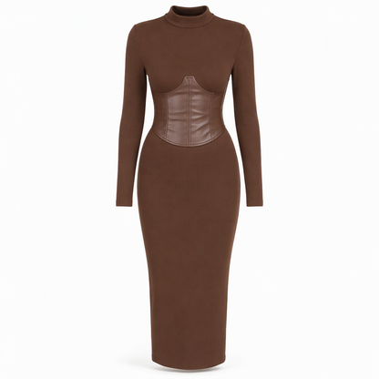 Women's Crew Neck Long Sleeve Patchwork Slim Fit Bodycon Pullover Dress