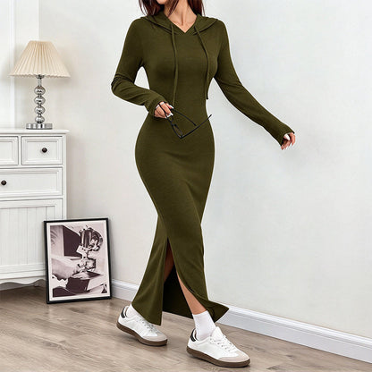 🖤 Sculpting Silhouette, Sporty Hooded Accent | Women's Slim-Fit Hooded Bodycon Dress