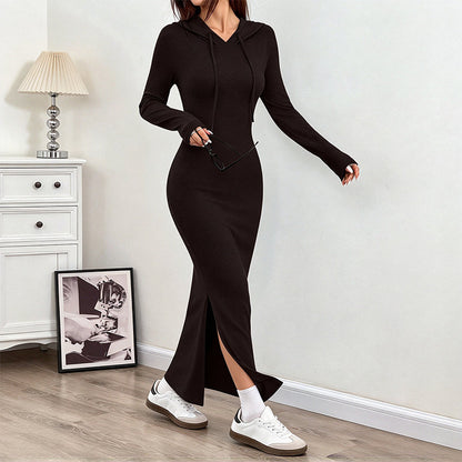 🖤 Sculpting Silhouette, Sporty Hooded Accent | Women's Slim-Fit Hooded Bodycon Dress